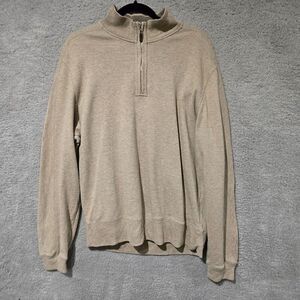 Robert Talbott Men L 1/4 Zip Pullover Sweater Tan Cotton Layering Preppy Dadcore